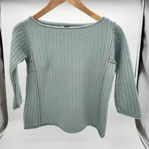 Free People light blue women's cable sweater with red stitching, size M